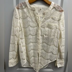 Bellatrix Embroidered Women's Cream Floral Lace Tie-Front Top